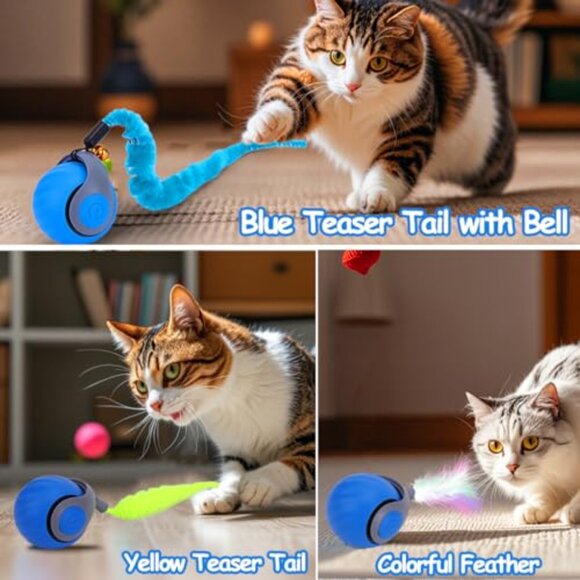 Interactive Cat Toy Ball Automatic Rolling Feather Tails Motion Activated - Picture 4 of 7